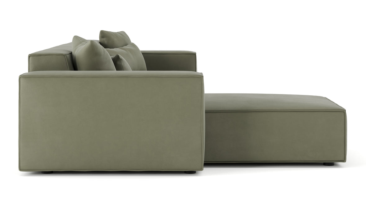 Arles - Arles Sectional, Three Seater, Left Chaise, Sage Vegan Suede