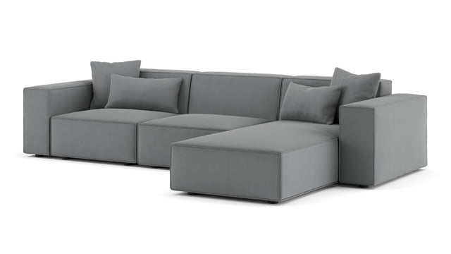 Arles - Arles Sectional, Three Seater, Right Chaise, Harbor Gray Flat Weave