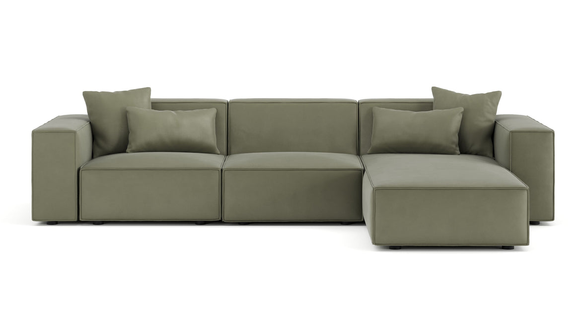 Arles - Arles Sectional, Three Seater, Right Chaise, Sage Vegan Suede