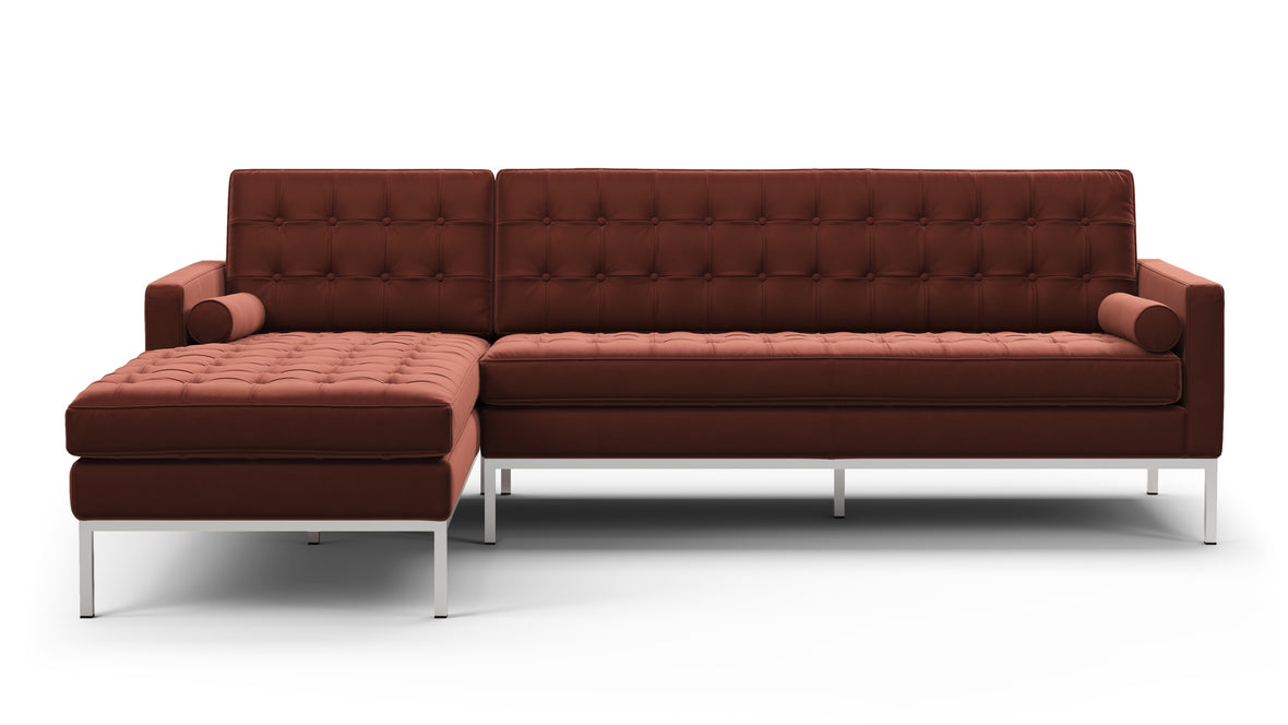 Florence - Florence Three Seater Sofa, Left Chaise, Burgundy Velvet