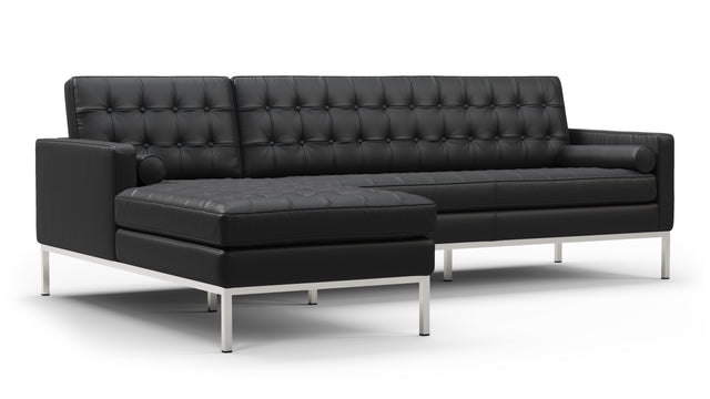 Florence - Florence Three Seater Sofa, Left Chaise, Vintage Black Vegan Leather