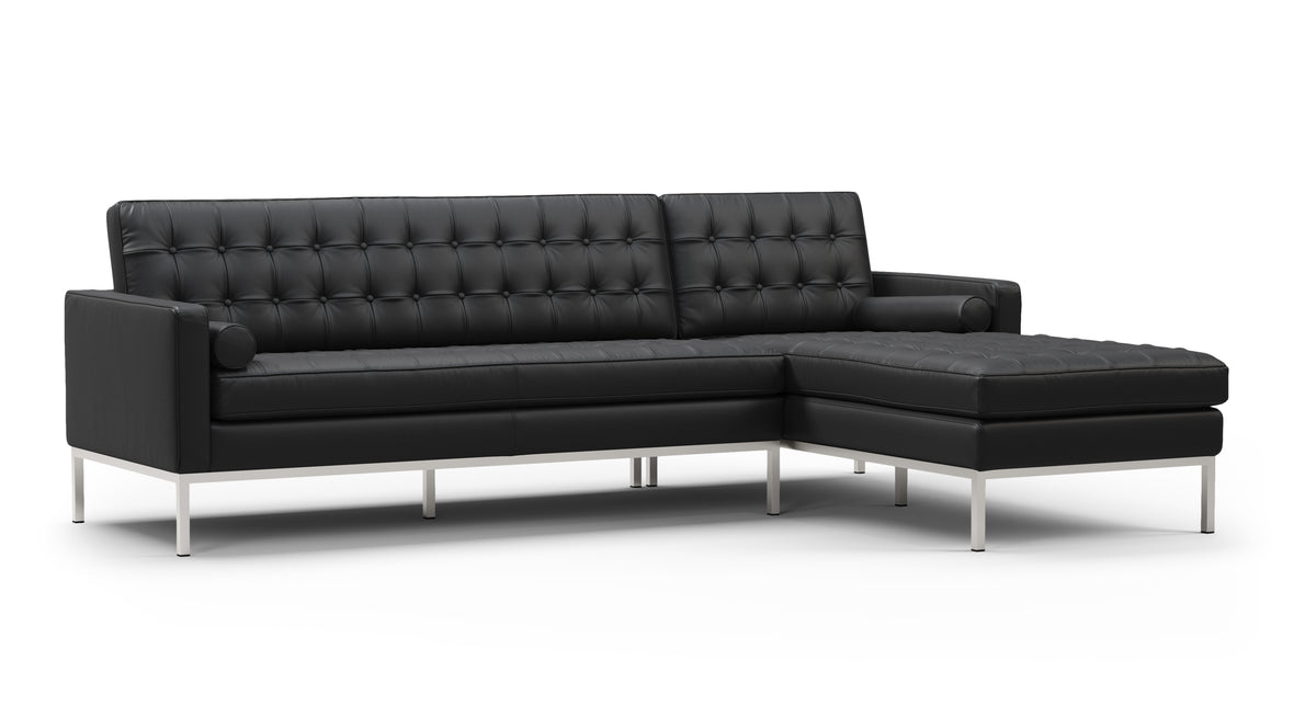 Florence - Florence Three Seater Sofa, Right Chaise, Vintage Black Vegan Leather