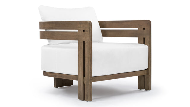 Lusso - Lusso Outdoor Lounge Chair, Weathered Teak with White Cushions