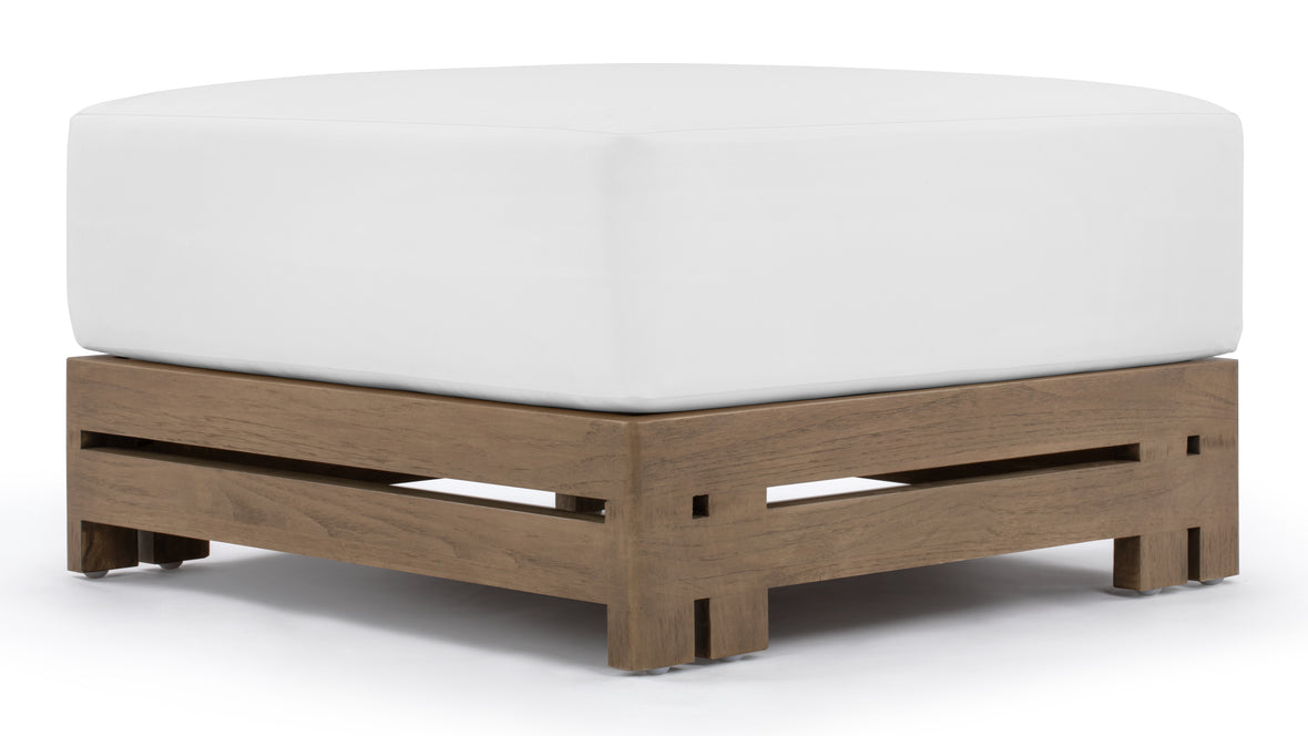 Lusso - Lusso Outdoor Ottoman, Weathered Teak with White Cushion