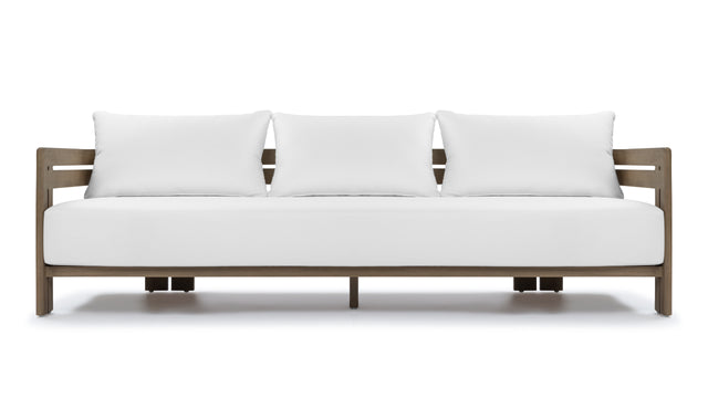 Lusso - Lusso Outdoor Sofa, Weathered Teak with White Cushions