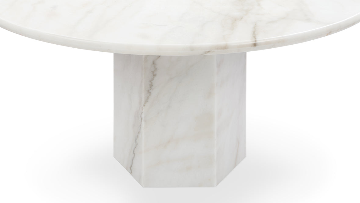 Saga - Saga Round Pedestal Dining Table, Fiore Bianco Marble, 55in