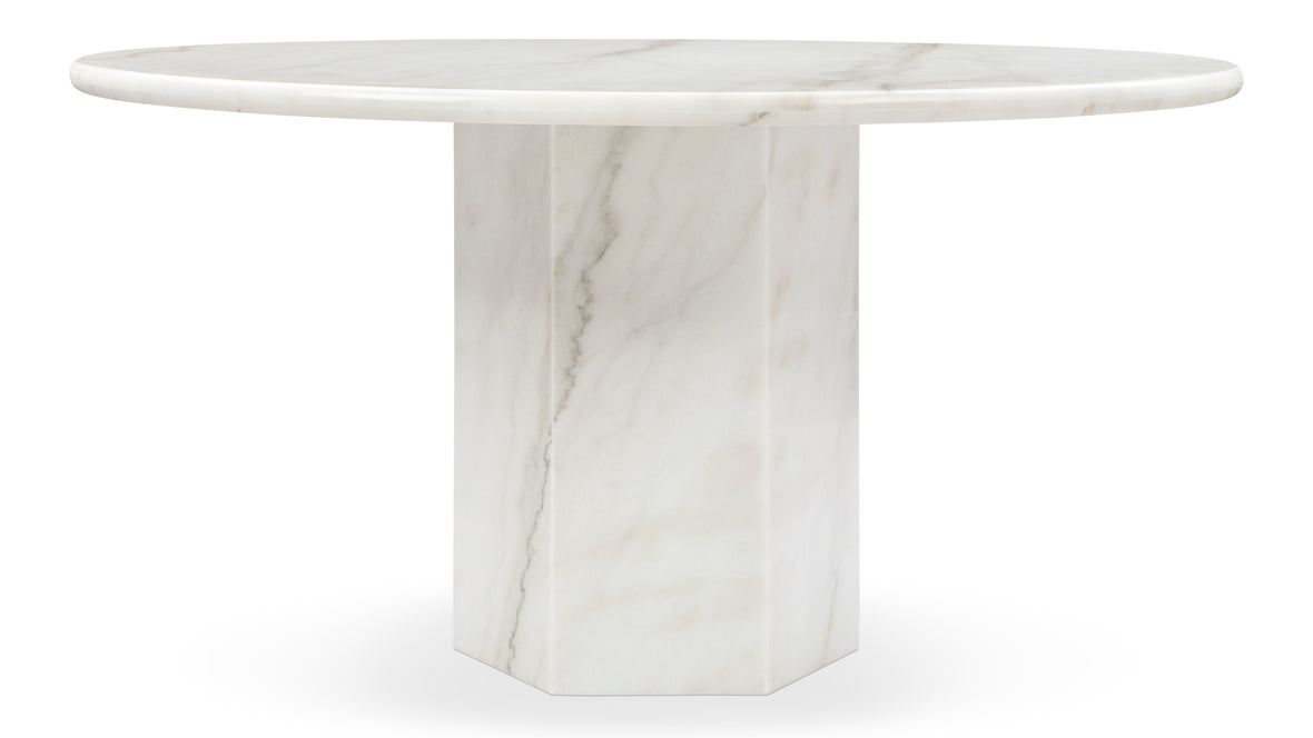 Saga - Saga Round Pedestal Dining Table, Fiore Bianco Marble, 55in