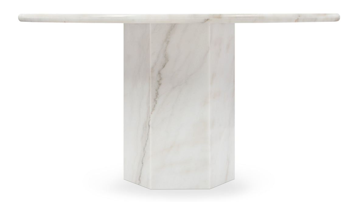 Saga - Saga Round Pedestal Dining Table, Fiore Bianco Marble, 55in