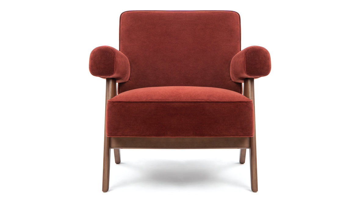 Pierre Jeanneret - Pierre Jeanneret Lounge Chair, Burgundy Silken Velvet