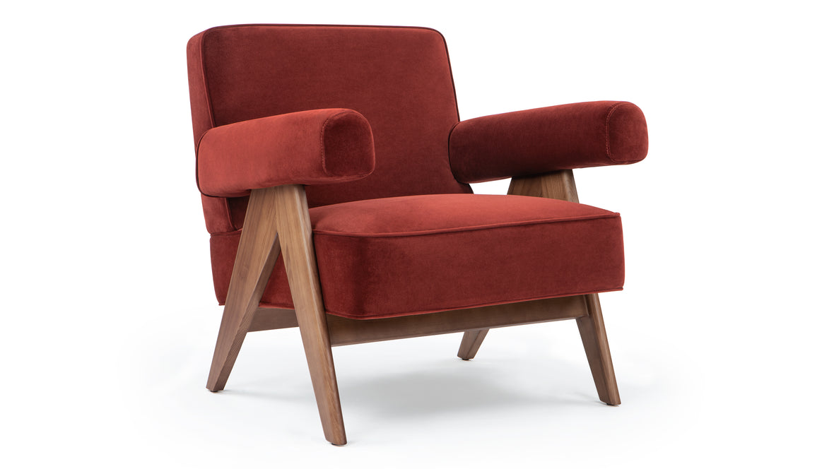 Pierre Jeanneret - Pierre Jeanneret Lounge Chair, Burgundy Silken Velvet