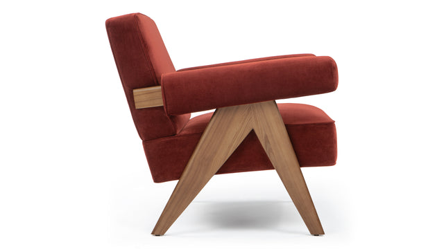 Pierre Jeanneret - Pierre Jeanneret Lounge Chair, Burgundy Silken Velvet