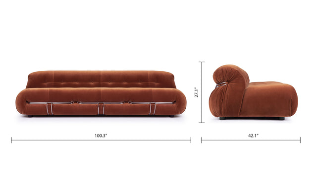 Soriana - Soriana Three Seater Sofa, Spice Velvet