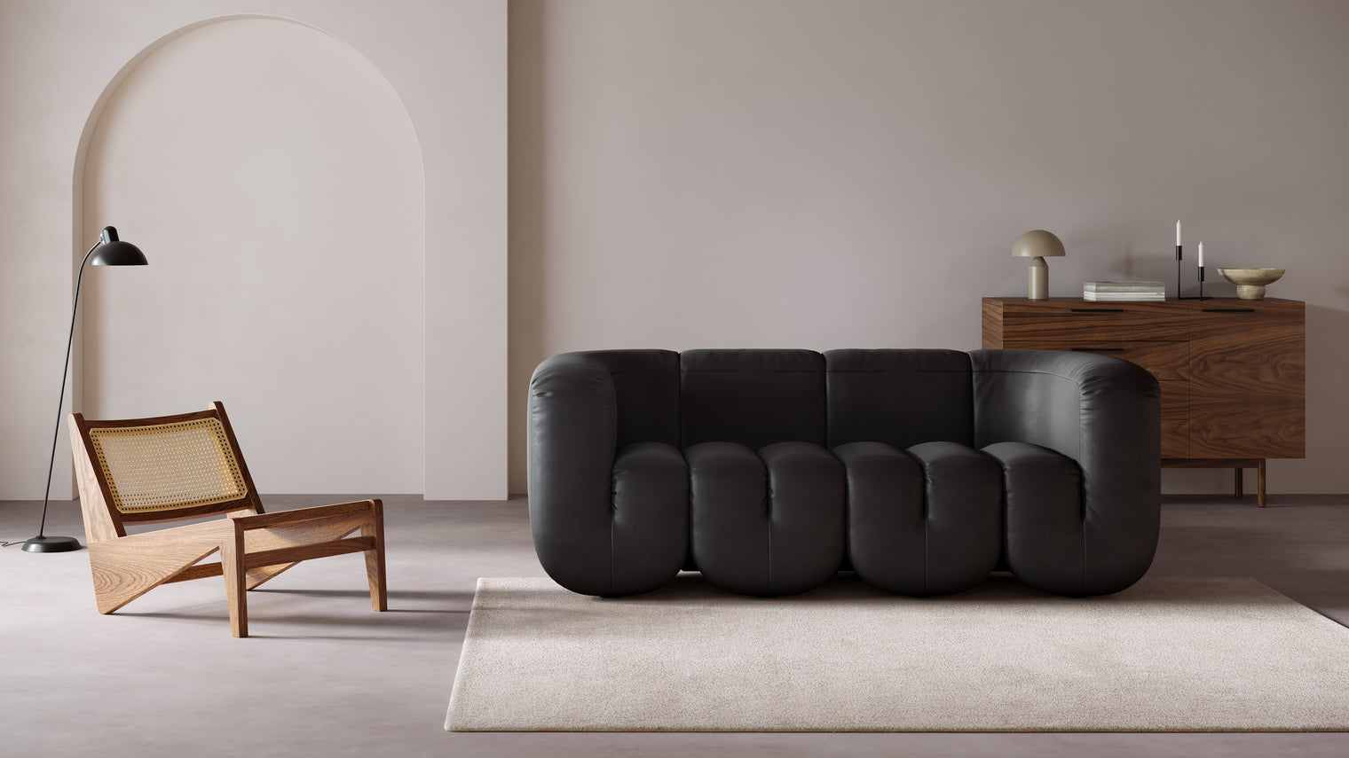 Seb - Seb Two Seater Sofa, Black Vegan Leather