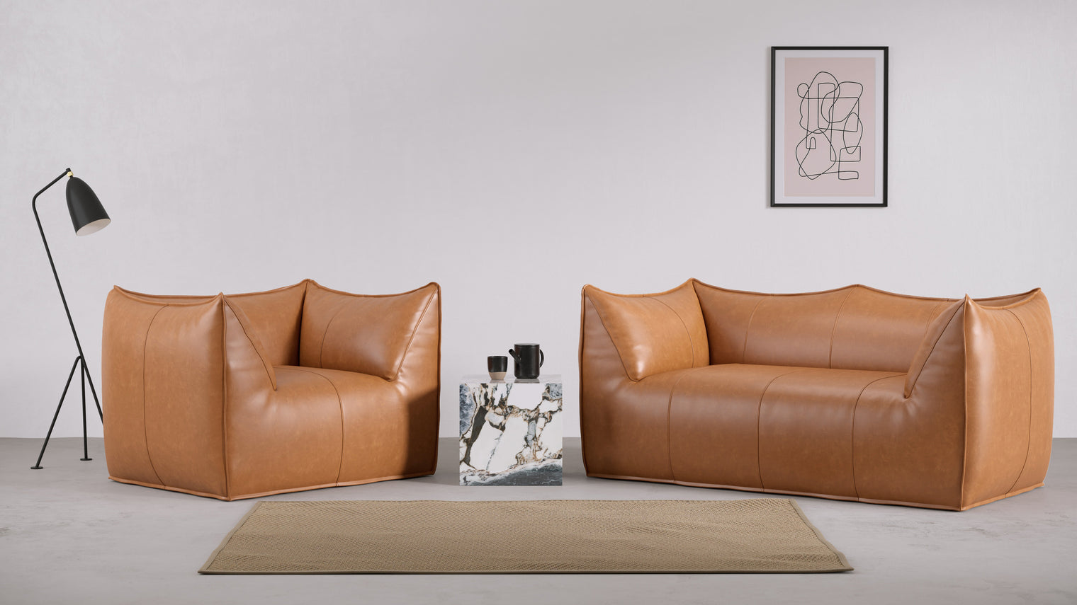 Leandro - Leandro Two Seater Sofa, Chestnut Vegan Leather