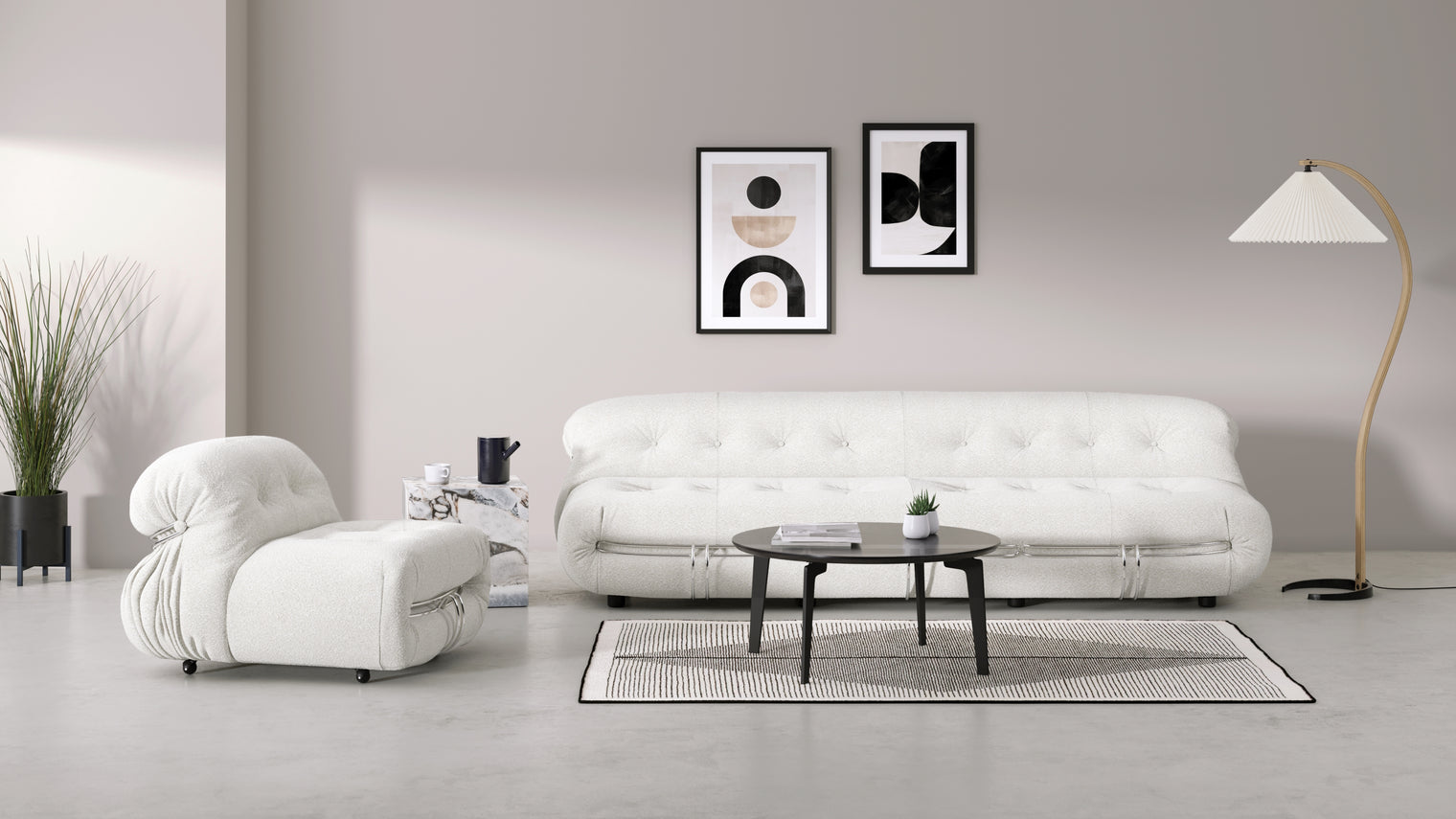 Soriana - Soriana Three Seater Sofa, White Boucle