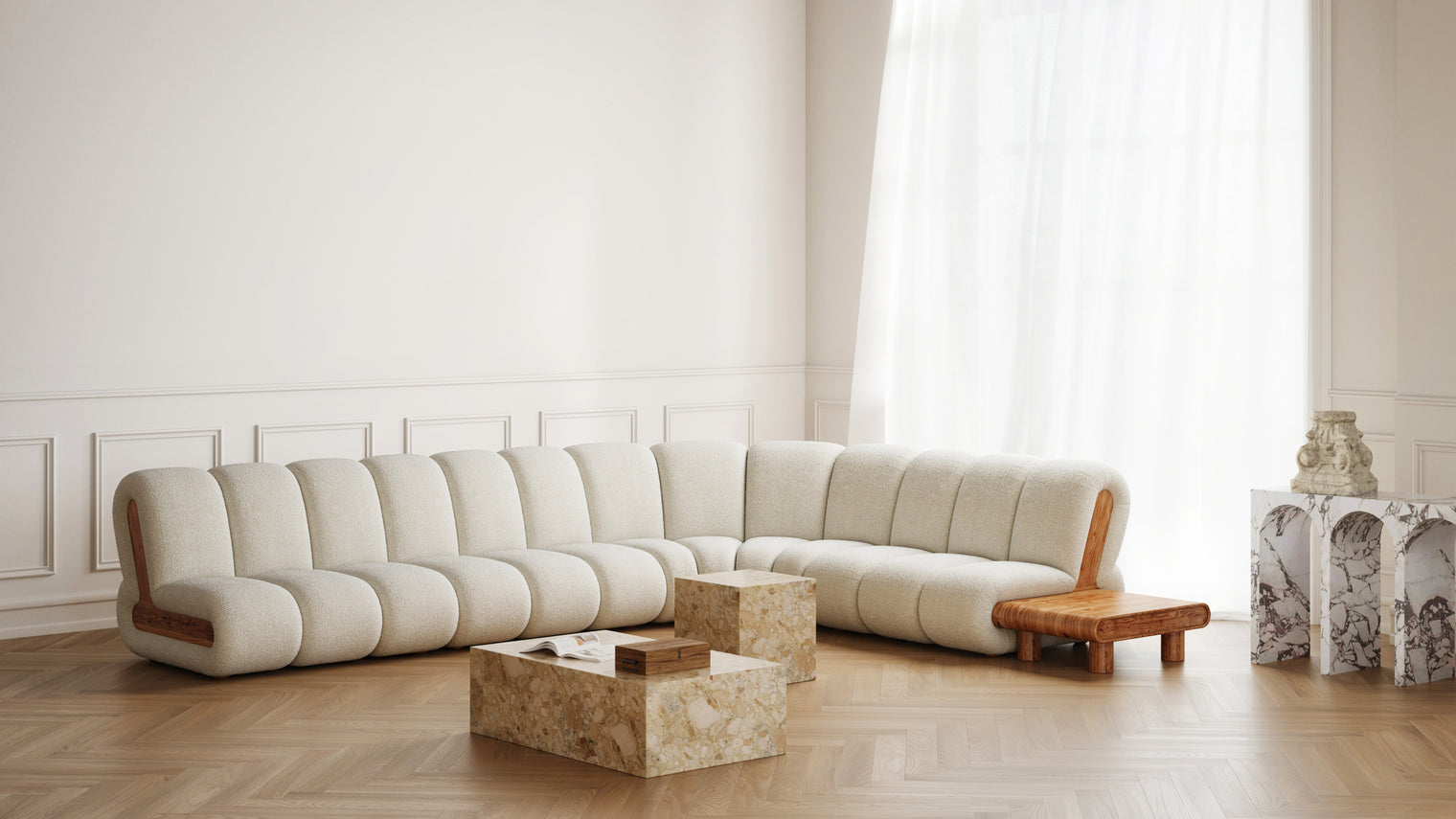 River - River Sectional, Six Seater, Pearl Boucle