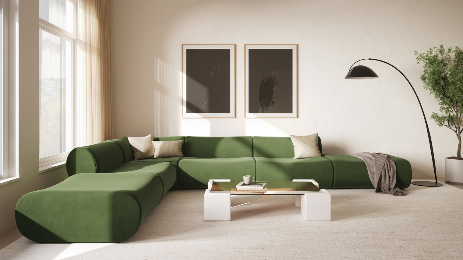 Leo - Leo Sectional, Left Corner, Lichen Plush Velvet