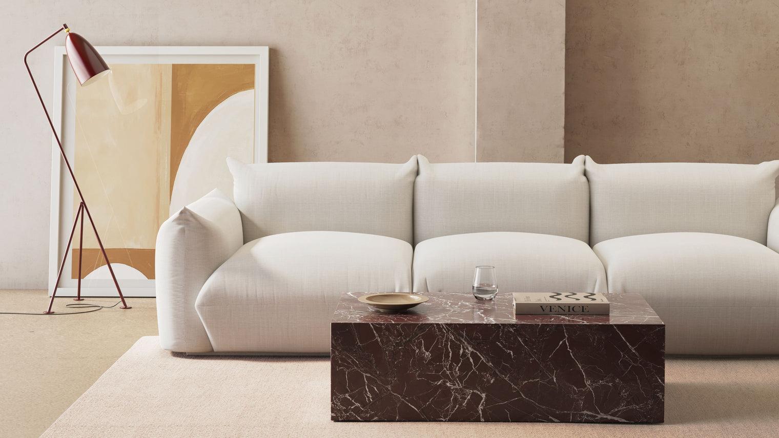 Plinth - Plinth Coffee Table, Rosso Levanto Marble