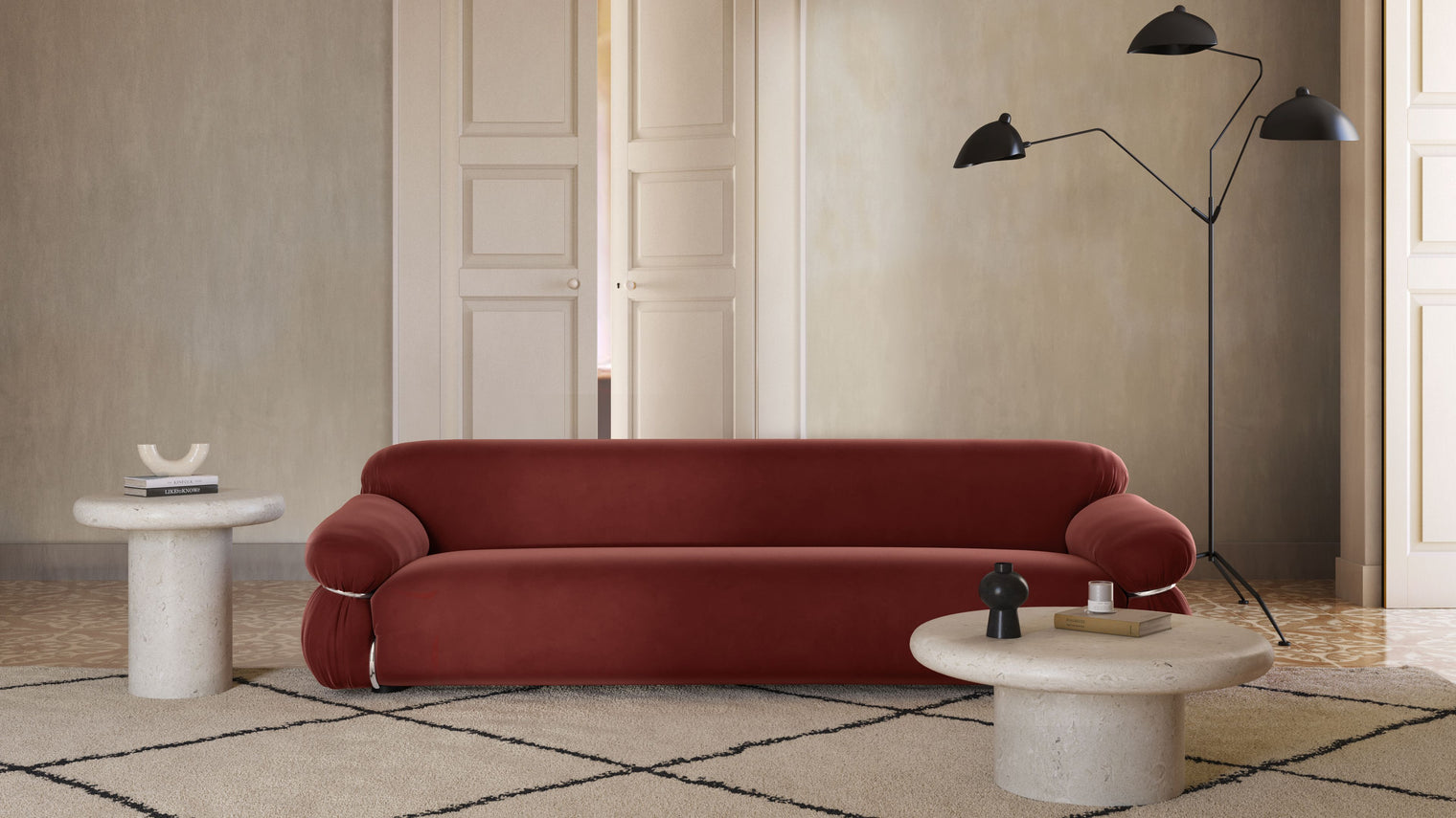 Sesann - Sesann Three Seater Sofa, Burgundy Luxe Velvet