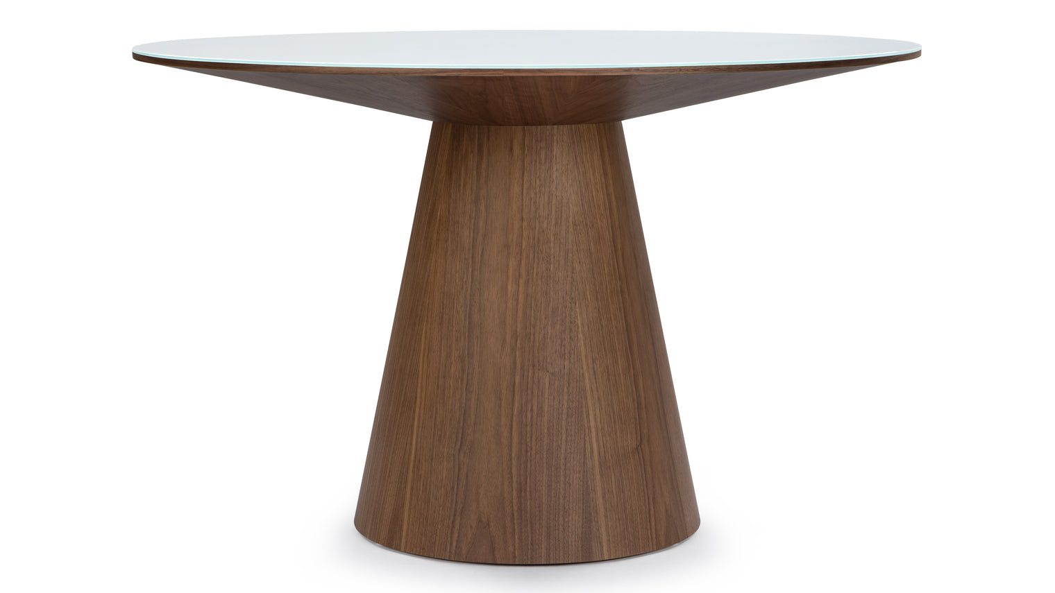 Cella - Cella Dining Table, White Glass and Walnut, 47in