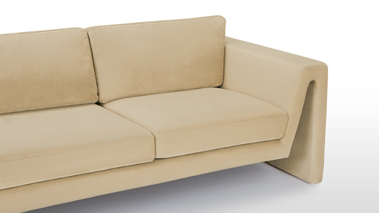 Lasting Luxury | Constructed with a solid wood frame and soft velvet upholstery, the Amore Sofa combines durable materials with a smooth, easy-to-clean finish, promising both longevity and a plush, low-maintenance appearance.
