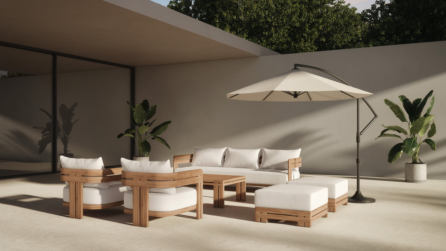 A stunning take on Teak | Crafted from premium teak wood renowned for its resilience, the Lusso Outdoor Collection is built to withstand the elements while retaining its beauty for years to come. The warm, honey-toned hue of the teak wood adds a touch of warmth and sophistication to any outdoor setting, creating an inviting atmosphere for gatherings with loved ones.
