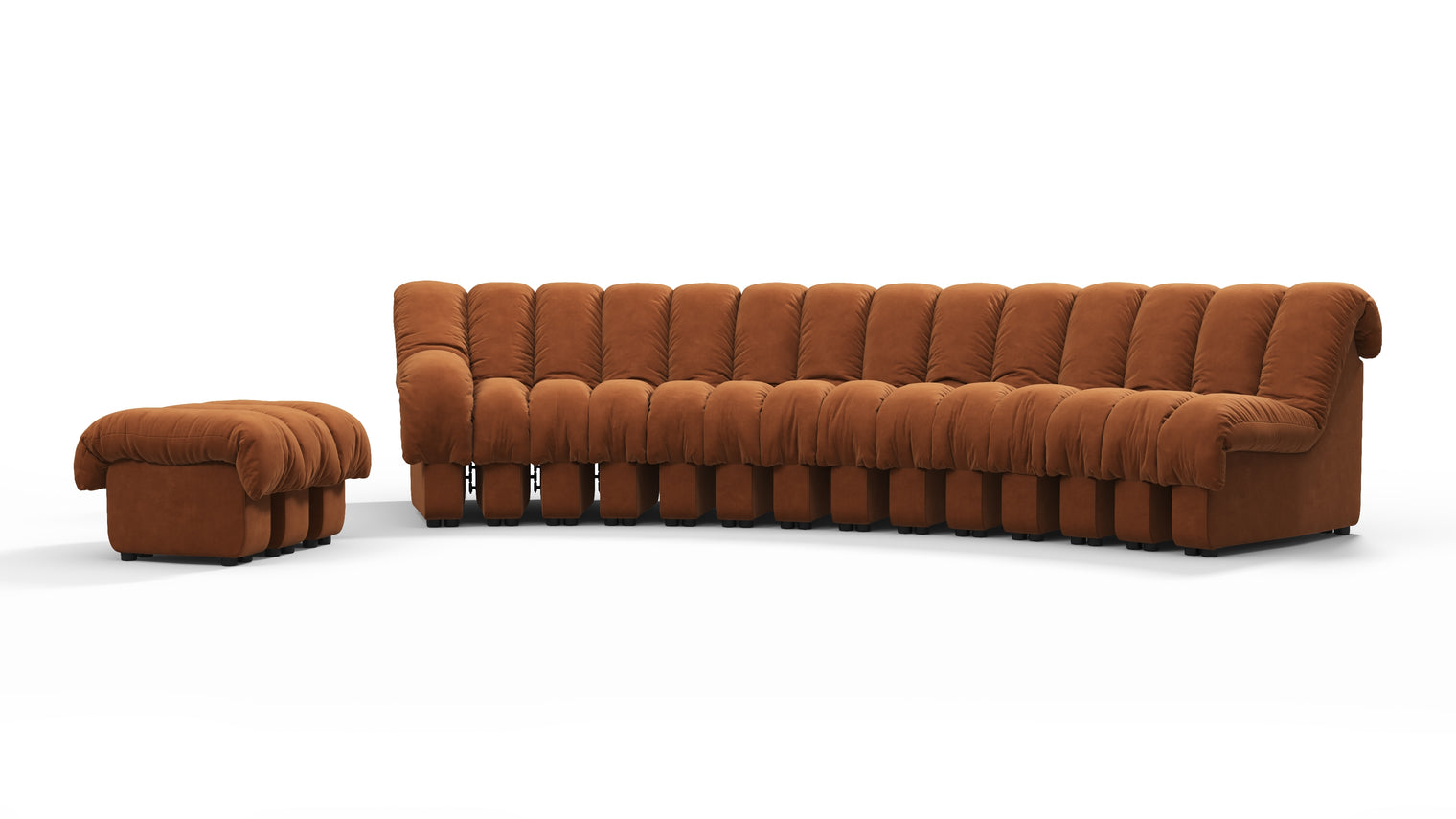 Chic Sectional | Introducing the DS 600 Sofa, an icon of avant-garde design and a true testament to the visionary design. Inspired by designs of the 1970s, this sofa revolutionizes the concept of modular seating, pushing boundaries and redefining the possibilities of contemporary furniture.
