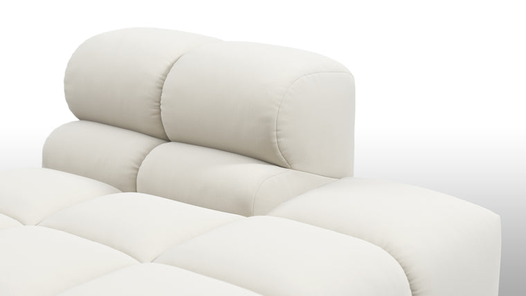 SUPERIOR COMFORT | Designed with the easy-going, informal ethos of the 1970s in mind, the Tufted modules are generously proportioned, coming together in a bench-like base with barely-there connections, allowing plenty of room for you to lean back and curl up in comfort.
