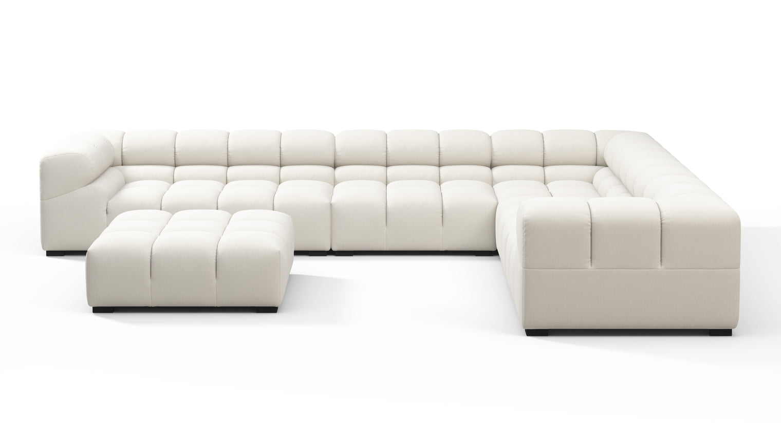 SUPERIOR COMFORT | Designed with the easy-going, informal ethos of the 1970s in mind, the Tufted modules are generously proportioned, coming together in a bench-like base with barely-there connections, allowing plenty of room for you to lean back and curl up in comfort.
