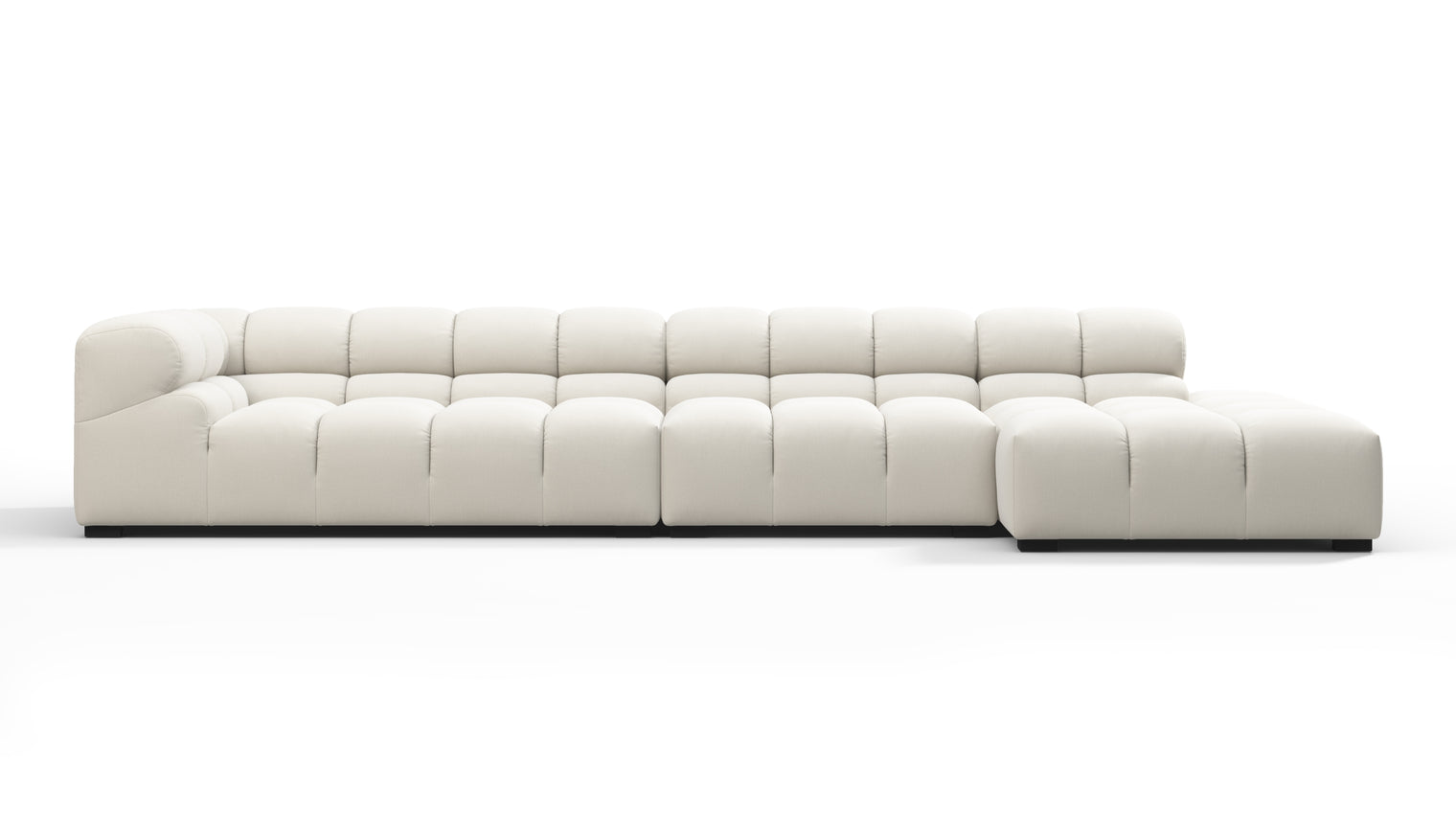 SUPERIOR COMFORT | Designed with the easy-going, informal ethos of the 1970s in mind, the Tufted modules are generously proportioned, coming together in a bench-like base with barely-there connections, allowing plenty of room for you to lean back and curl up in comfort.
