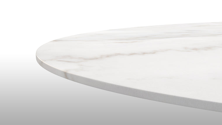 MARVELOUS MARBLE | This stylish iteration of the Aarhus Dining Table is handcrafted from only the finest materials, including a stunning white marble tabletop that’s just as beautiful as it is functional.
