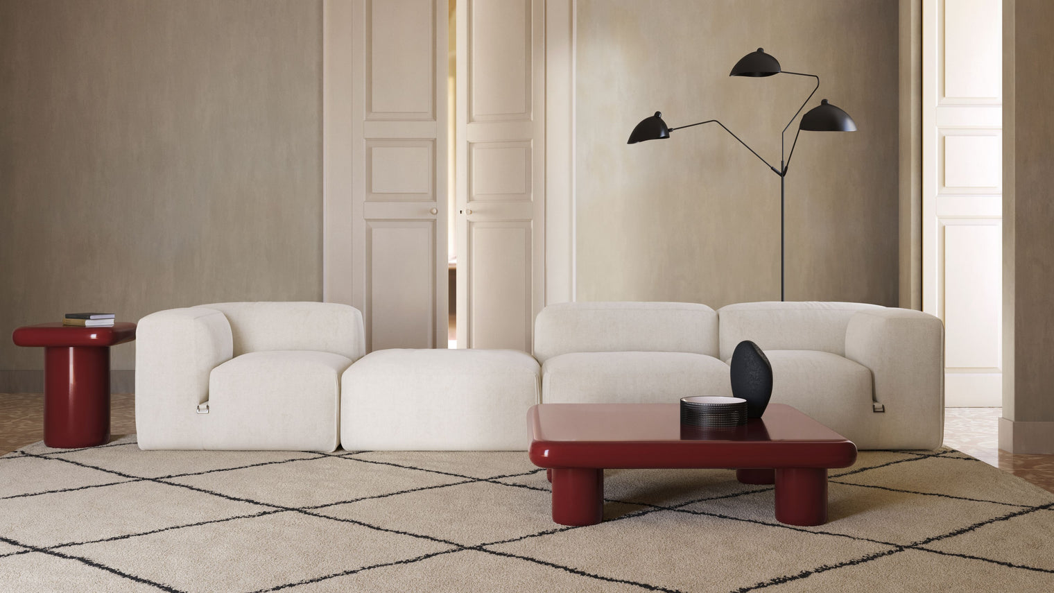 A Modern Invitation | The Le Mura Sectional exudes a modern yet inviting vibe with its soft, geometric shapes and neutral tones, seamlessly fitting into any design scheme. Its puffy design adds a touch of laid-back luxury to any room.
