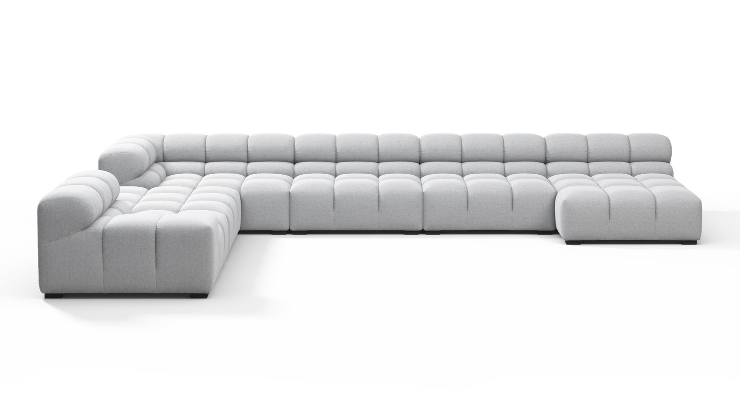 SUPERIOR COMFORT | Designed with the easy-going, informal ethos of the 1970s in mind, the Tufted modules are generously proportioned, coming together in a bench-like base with barely-there connections, allowing plenty of room for you to lean back and curl up in comfort.
