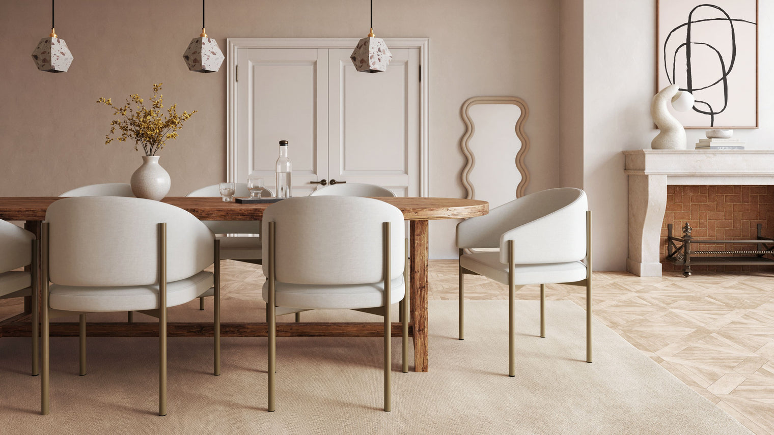 Esme - Esme Dining Chair, Oatmeal Brushed Weave and Brushed Brass