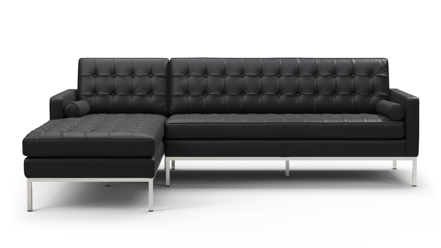 Florence - Florence Three Seater Sofa, Left Chaise, Vintage Black Vegan Leather
