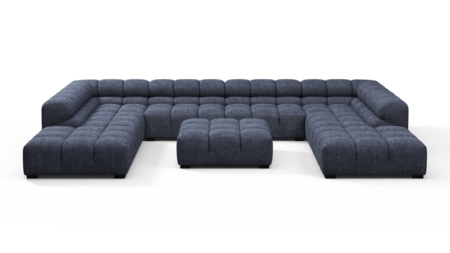 Tufted - Tufted Sectional, U Shape, Indigo Blue Chenille
