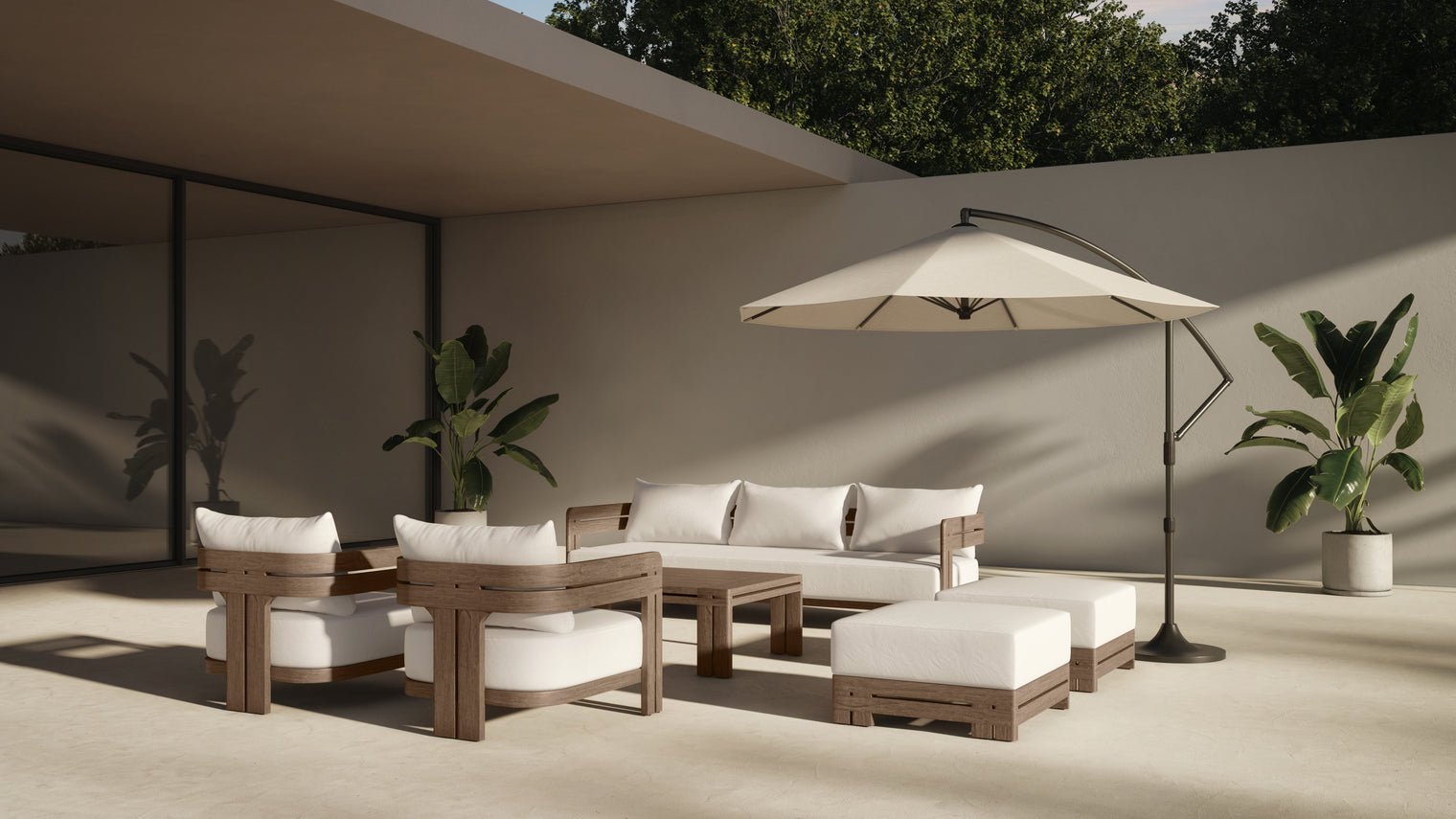 Lusso - Lusso Outdoor Sofa, Weathered Teak with White Cushions