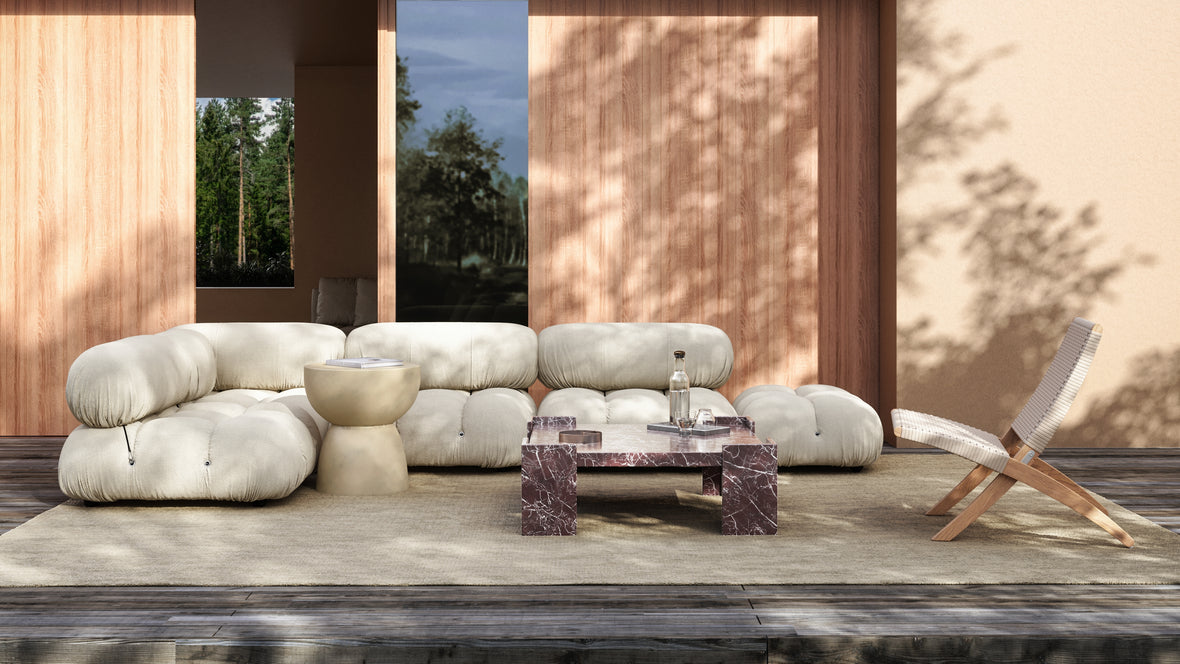 STYLISH OUTDOOR SECTIONAL | The Bellini’s sectional design allows you to craft a seating arrangement that perfectly complements your outdoor space. The soft, inviting curves of its cushions provide both style and ultimate comfort for al fresco lounging