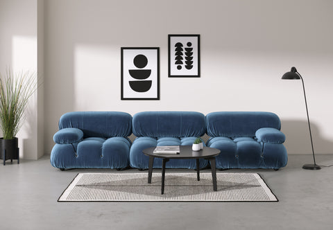 Belia - Belia Three Seater Sofa, Aegean Blue Velvet