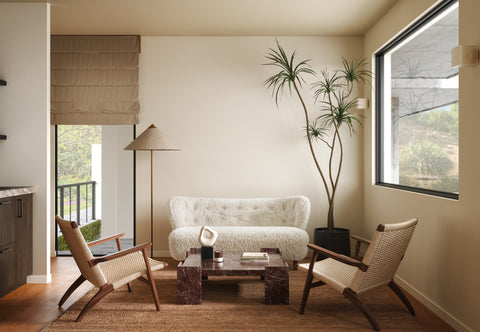 Petra - Petra Sofa, White Long Hair Sherpa and Walnut