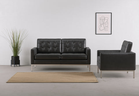 Florence - Florence Two Seater Sofa, Midnight Black Premium Leather