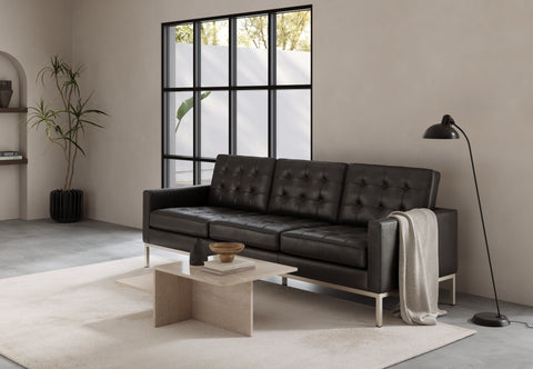 Florence - Florence Three Seater Sofa, Midnight Black Premium Leather