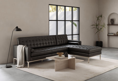 Florence - Florence Three Seater Sofa, Right Chaise, Midnight Black Premium Leather