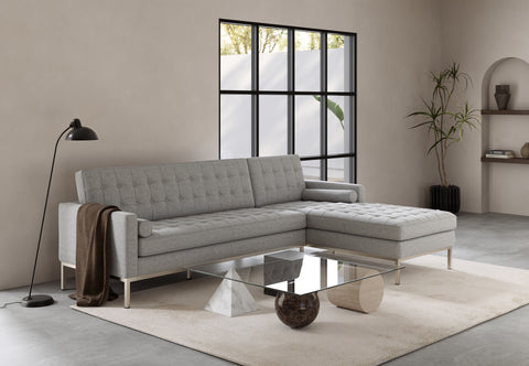 Florence - Florence Three Seater Sofa, Right Chaise, Light Gray Wool