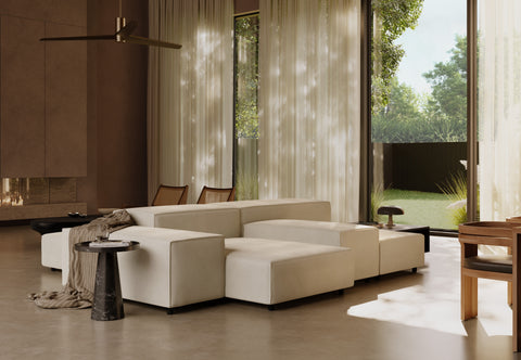 Extrasoft - Extrasoft Sectional Sofa, Combination 1, Right, Ivory Chenille