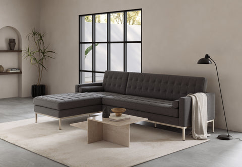 Florence - Florence Three Seater Sofa, Left Chaise, Dark Gray Wool