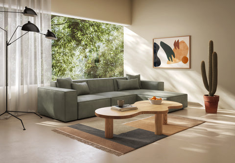 Arles - Arles Sectional, Large Left Chaise, Sage Vegan Suede