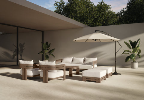 Lusso - Lusso Outdoor Sofa, Weathered Teak with White Cushions