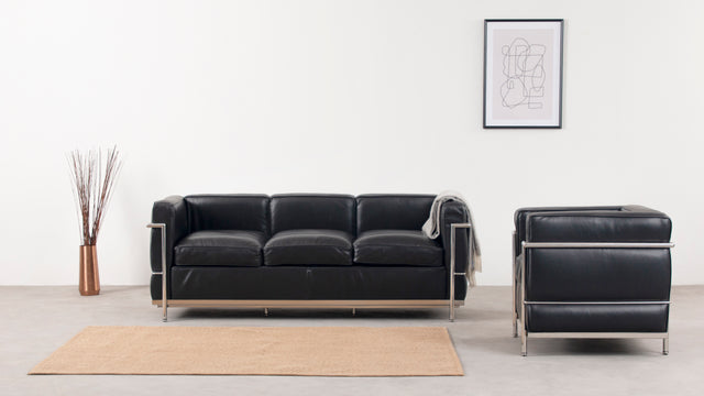 Corbusier - Corbusier Petit Modele Three Seater Sofa, Midnight Black Premium Leather