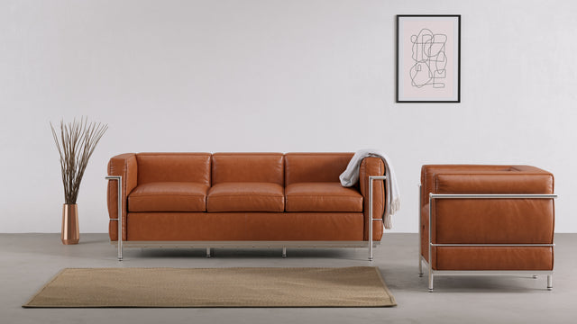 Corbusier - Corbusier Petit Modele Three Seater Sofa, Tan Premium Leather